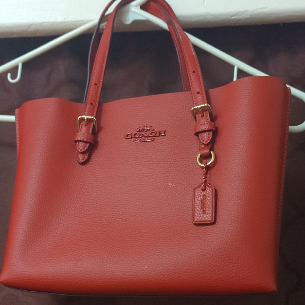 Coach Red Leather Tote with Structured Design